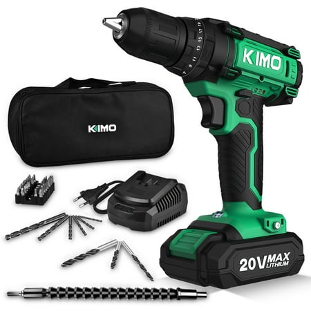 Cordless Drill Driver Kit, 20V Max Impact Hammer Drill Set w/ Lithium-Ion Battery, Fast Charger, 21+1+1 Clutch, 330 In-lb Torque, Variable Speed & Built-in LED for Drilling Walls, Bricks, Wood, Metal