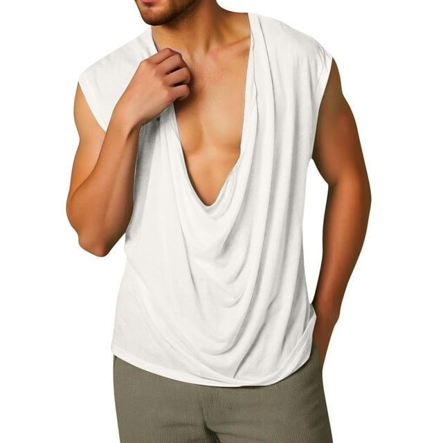pstuiky Camisetas sin mangas para hombre, Camisa deportiva sin mangas con cuello en V y hombros anchos para hombre, de color liso Camisas de hombre s