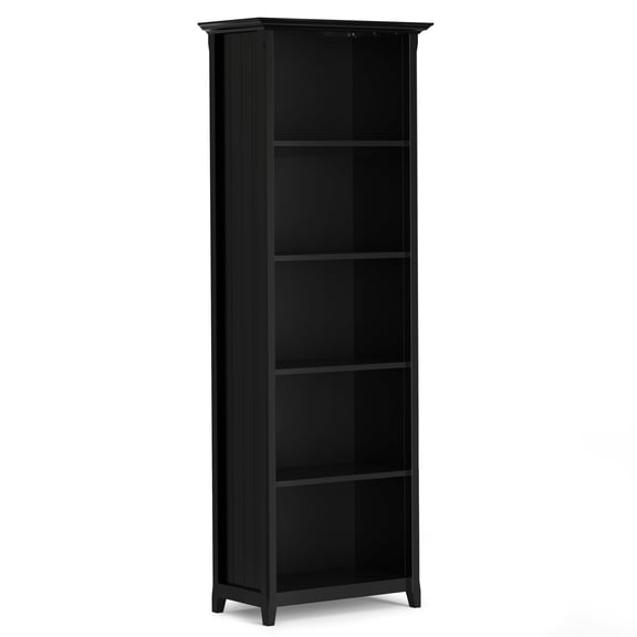 Simpli Home Acadian 72 inch x 26 inch Solid Wood Transitional 5 Shelf Bookcase in Black