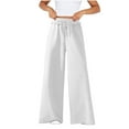 thumbnail image 2 of lmcalzta Womens Pants High Waisted Drawstring Wide Leg Relaxed Fitted Solid Color Trousers with Pockets Fall Winter Outdoor Casual Pants, 2 of 9