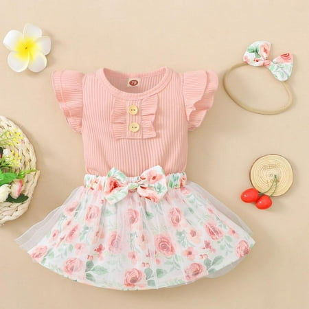 

High Quality! 0-12M 3pcs/set Infant Skirt Set for Baby Girls Bodysuit+bow Skirt