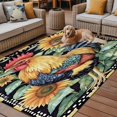 thumbnail image 2 of Fsddascl Vintage Sunflower Rooster Outdoor Rug for Patio/Deck/Porch, Non-Slip Large Area Rug 4 x 6 Ft, Farmhouse Watercolor Yellow Plaid Indoor Outdoor Rugs Washable Area Rugs, Camping Rug Carpet, 2 of 5