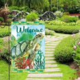 thumbnail image 3 of Welcome Summer Green Turtle Underwater Ocean Sea Coral Reef Plaid Garden Yard Flag 12"x 18" Double Sided Polyester Welcome House Flag for Patio Lawn Outdoor Home Decor, 3 of 6
