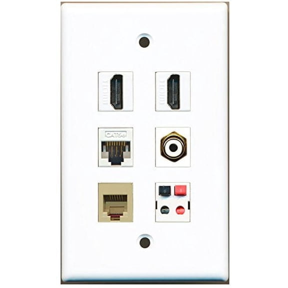 RiteAV - 2 HDMI 1 Port RCA White 1 Port Phone RJ11 RJ12 Beige 1 Port Cat5e Ethernet White 1 Port Speaker Wall Plate