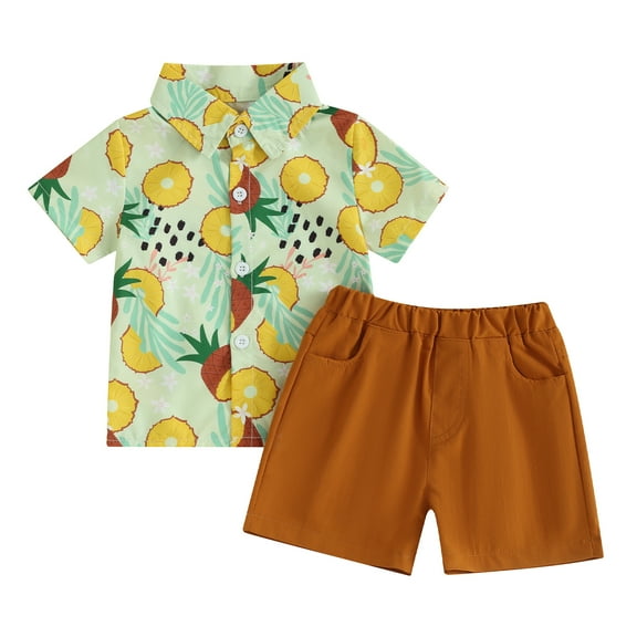 Bagilaanoe 2pcs Toddler Baby Boy Shorts Set Short Sleeve Print Shirt Tops Shorts 6M 12M 18M 24M 3T 4T Kids Casual Summer Clothes