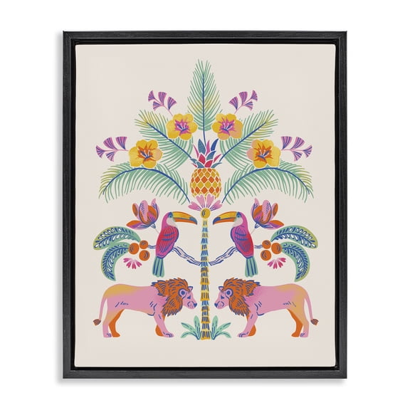 Stupell Industries Tropical King of Jungle Symmetry Black Floating Frame Canvas Art, 17 x 21, by Riley Hutchens