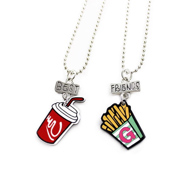 Collar para mujer, Joyas para mujer, Joyas para mujer, Collar con 2 colgantes de Papas Fritas y Cola para siempre, Collar para niños