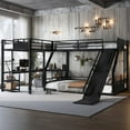 thumbnail image 3 of Twin XL Over Queen Bunk Bed Frame with Twin XL Size Loft Bed and Desk, Metal Bunk Bed with Storage Shelves, Triple Bunk Beds Frame with Slide for Apartment, Dorm, Mattress Not Included, Black, 3 of 8