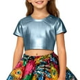 thumbnail image 3 of WhouRiu Big Girl's Tshirt Sequins Short Sleeve Crop T Shirt Children Holiday Party Cozy Dancewear T Shirts Blue,Sized 9-10, 3 of 3