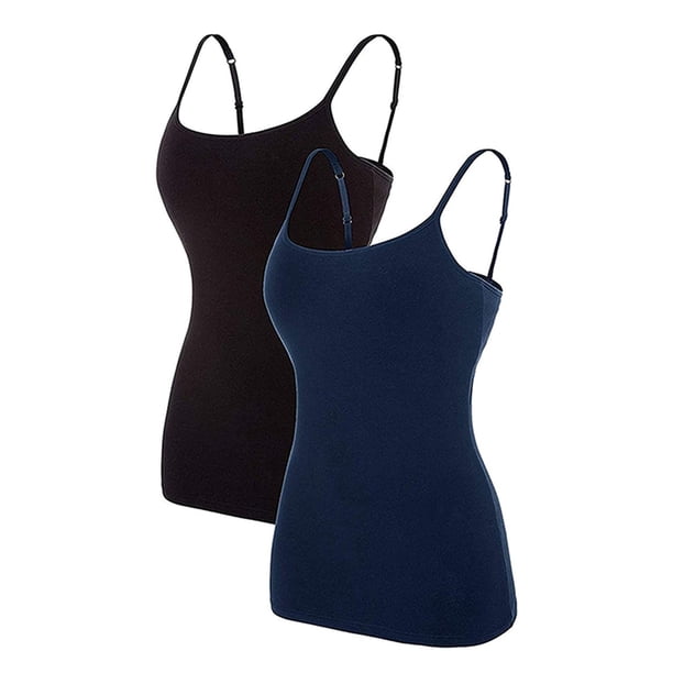 Cami Correa de espagueti ajustable para mujer construida en sujetador camisetas sin mangas 2 Pack Size T 2XL