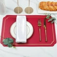 thumbnail image 3 of Durable Faux Leather Placemats with Gold Trim Dark Green Placemats and Coasters Set of 6 Large Rectangular Table Mats Heat Resistant and Easy to Clean, 3 of 6