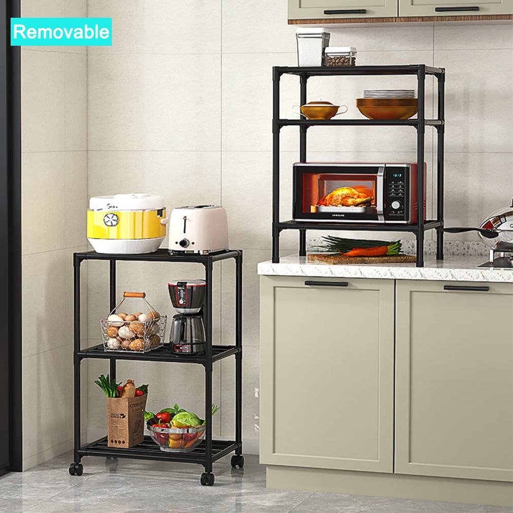 Black Shelving Unit, 42x 32 x 165 cm, 6 Tier Tall Narrow Shelving Unit with Wheels and Anti-Slip Feet, Adjustable Shelving (Black)