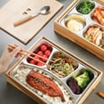 thumbnail image 2 of Bamboo Bento Box Stainless Steel Compartment Lunch Box Japanese Lunch Tray Bamboo Storage Box Restaurant Commercial Lunch Box (C Box Plate Set), 2 of 7
