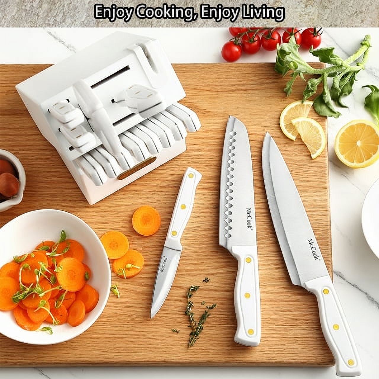 Knife set For Kitchen with Block,McCook MC703 White Kitchen Knife Sets with Built-in Sharpener,Cutlery set with Measuring Cups and Spoons For Cooking,26pcs - image 3 of 6