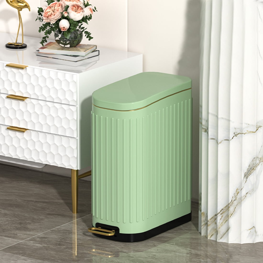 Trash Can with Lid 2.6 gal, Small Stainless Steel Step Garbage Can with ...