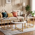 thumbnail image 3 of 3-Piece Coffee Table Set with Metal Legs, Round Coffee Table and 2PCS Square End Tables for Living Room,White & Gold, 3 of 8