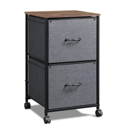 GALAXHERO Filing Cabinet 2 Drawer Mobile Printer Stand for Home Office  Rolling Fabric Vertical File Cabinet  Fits A4 or Letter Size  Rustic Brown