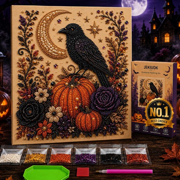 Halloween Pearl Diamond Art Kit for Adults, Beginner‑Friendly DIY Mosaic Wall Art, Complete Resin Pearl Painting Craft Set for Fall Home Decor & Holiday Gift