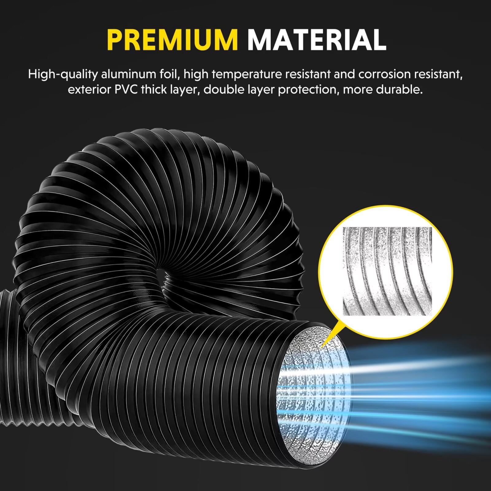 iPower 4 Inch 16 Feet Flexible Aluminum Ducting with 2 Clamps Included 4 Layer Protection Dryer Vent Hose for HVAC Heating Cooling Ventilation and Exhaust, Black