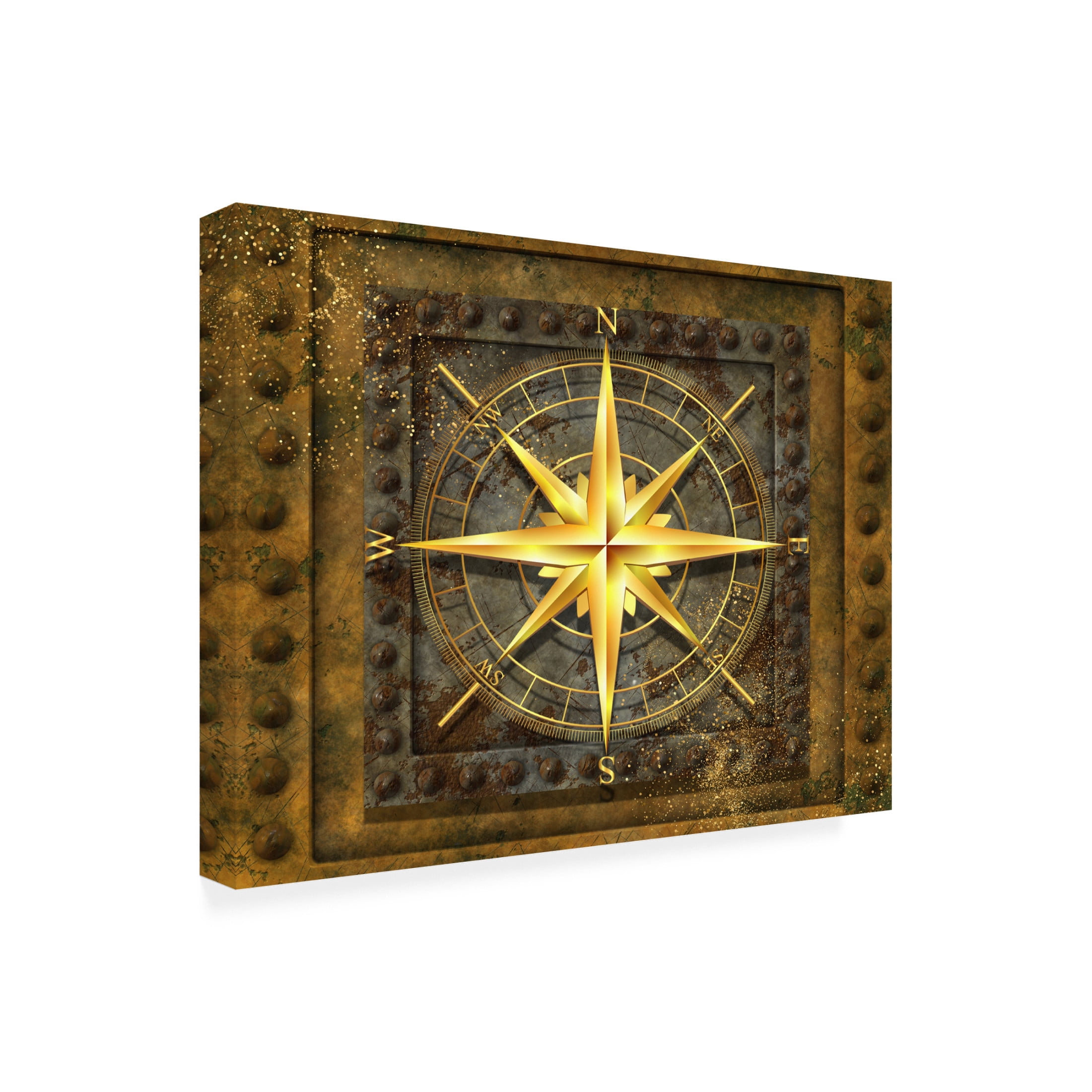 Canvas Wall Art - Tina Mitchell 'Steampunk Compass' Wall Art for Living Room, Bedroom, or Office Décor by Trademark Fine Art - 32 x 32 Inches