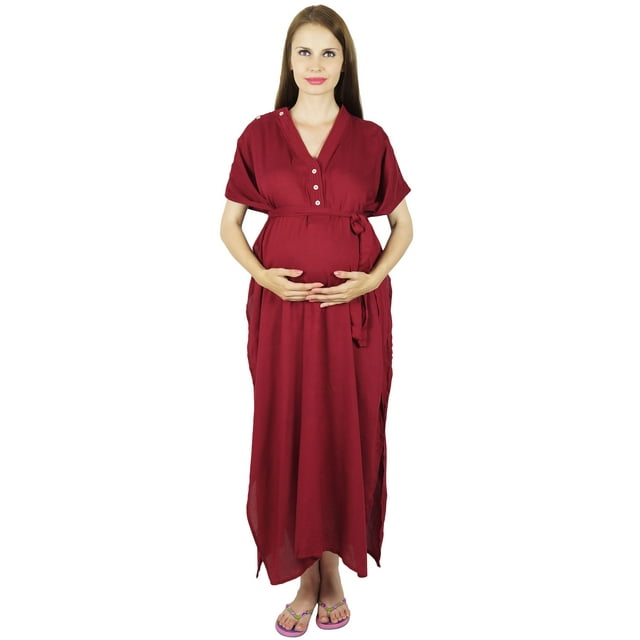 Bimba Maternity Kaftan Belt Nursing Night Gown| Front Buttons| Baby Shower Gift