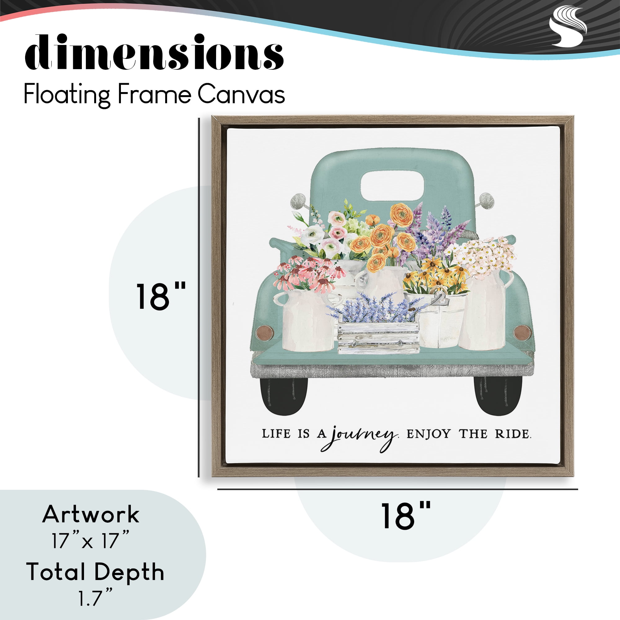 Enjoy Ride Floral Truck Brown Framed Floater Canvas Wall Art, design by Lettered and Lined