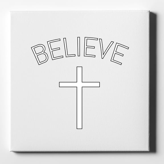 BELIEVE - Cross, Jesus - 10" x 10" - Decorative Canvas Wall Art - White Edge - 5/8" Gallery Wrapped