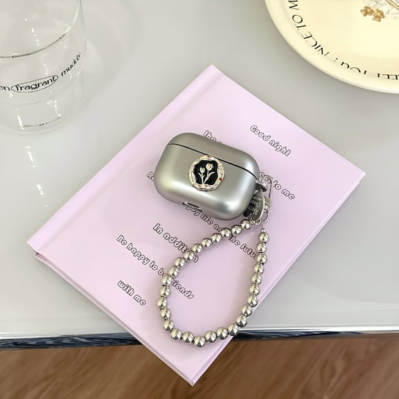 GJX Luxury Flower Plating Pendant Case for AirPods 4, Silicone Earphone Cover, Protective Case for AirPods 4 2024