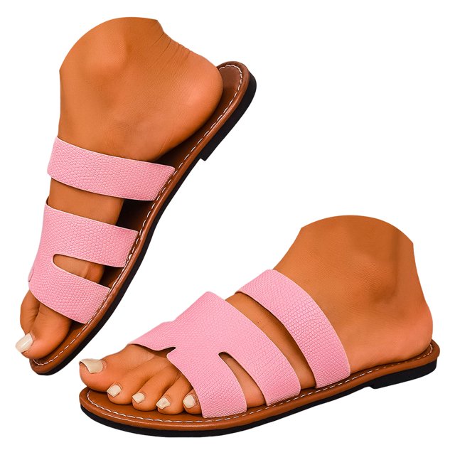GWAABD Pantoufles pour Femme Pantoufles pour Femme Plates Bout Rond Décontractées Couleur Sandales à une Bride Sandales Confortables Plates à Enfiler Sandales de Plage à Plateforme pour Femme Chaussures