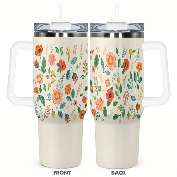 Watercolor Wildflower Floral Pattern 40oz Insulated Tumbler with Handle and Straw Travel Coffee Cup Car Cup Gift for Women