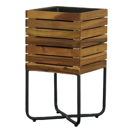 Progressive Furniture Groott Acacia Wood Square Planter W/Metal Legs in Brown