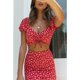 thumbnail image 2 of Conjunto de traje de falda superior con cordones, ropa de mujer estampada, transpirable, absorbente del sudor, amigable con la piel, para primavera y verano, rojo S, 2 of 8