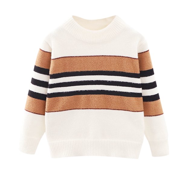 Gibobby Camisas De Vestir Suéter de manga larga para niños, suéter de punto con cuello redondo, suéter a rayas, sudaderas(Blanco, 18-24 Meses)