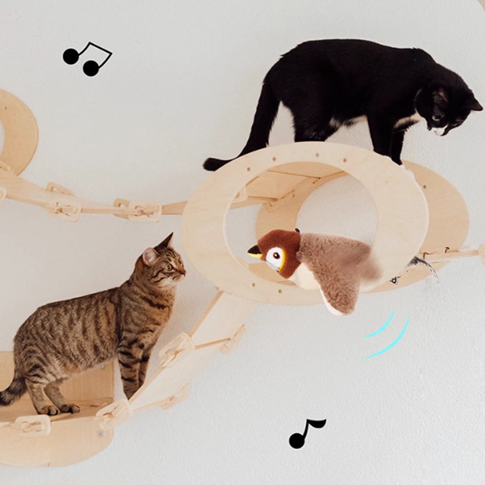 Cat Toys, Flapping Wings Sparrow Catnip Toys, Vivid Chirping, Simulation Bird Interactive Cat Toy for Kitten Kitty Exercise, Fluffy Plush Dog Toys, Touch Activated, USB Rechargeable