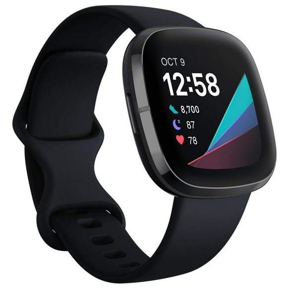 Fitbit Sense Montre Intelligente Avancée avec Outils pour la Santé Cardiaque, Gestion du Stress et Tendances de Température de la Peau, Carbone/graphite, Taille Unique (Bandes S & L Incluses) (Renouvelé)