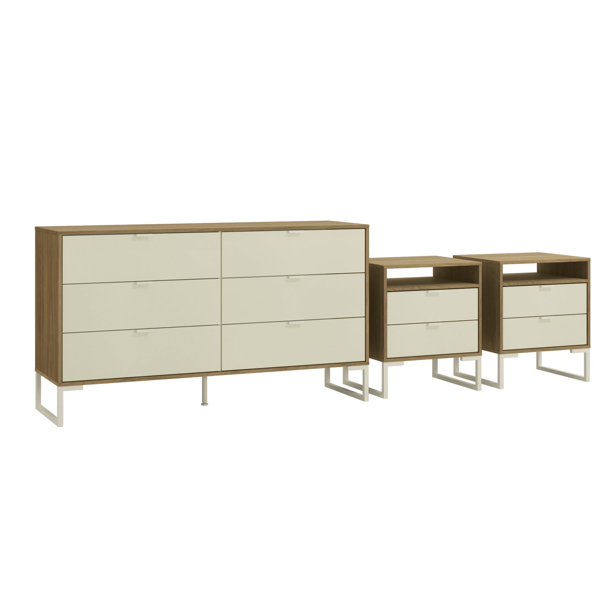 Kappesberg New Collins 3-Piece Bedroom Set, 6-Drawer Dresser & Two 2-Drawer Nightstand, Brown/Creme - for Adults and Teens