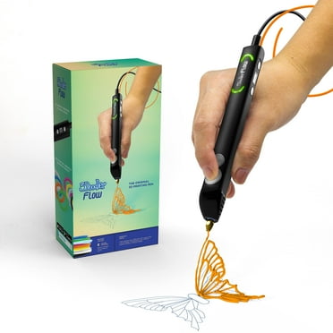 3Doodler Flow 3D Printing Pen for Teens, Adults & Creators! - Black - with Free Refill Filaments   Stencil Book   Getting Started Guide