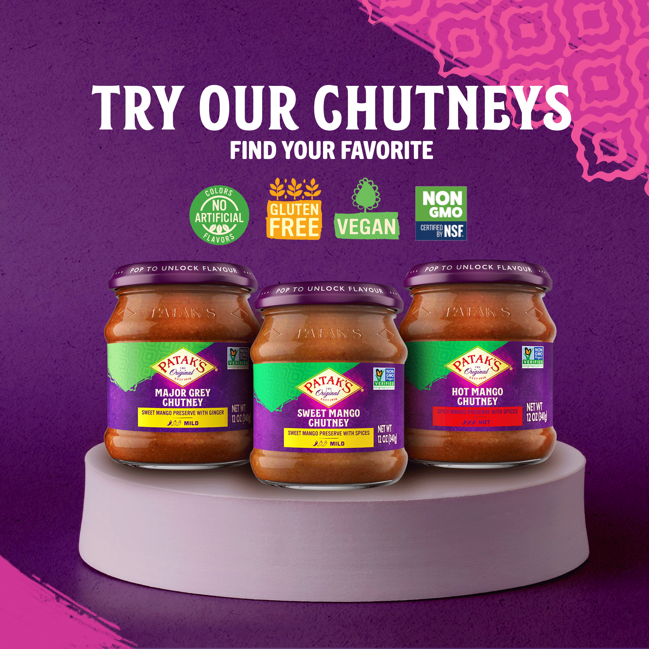 (3 pack) Patak's Sweet Mango Chutney, 12 oz