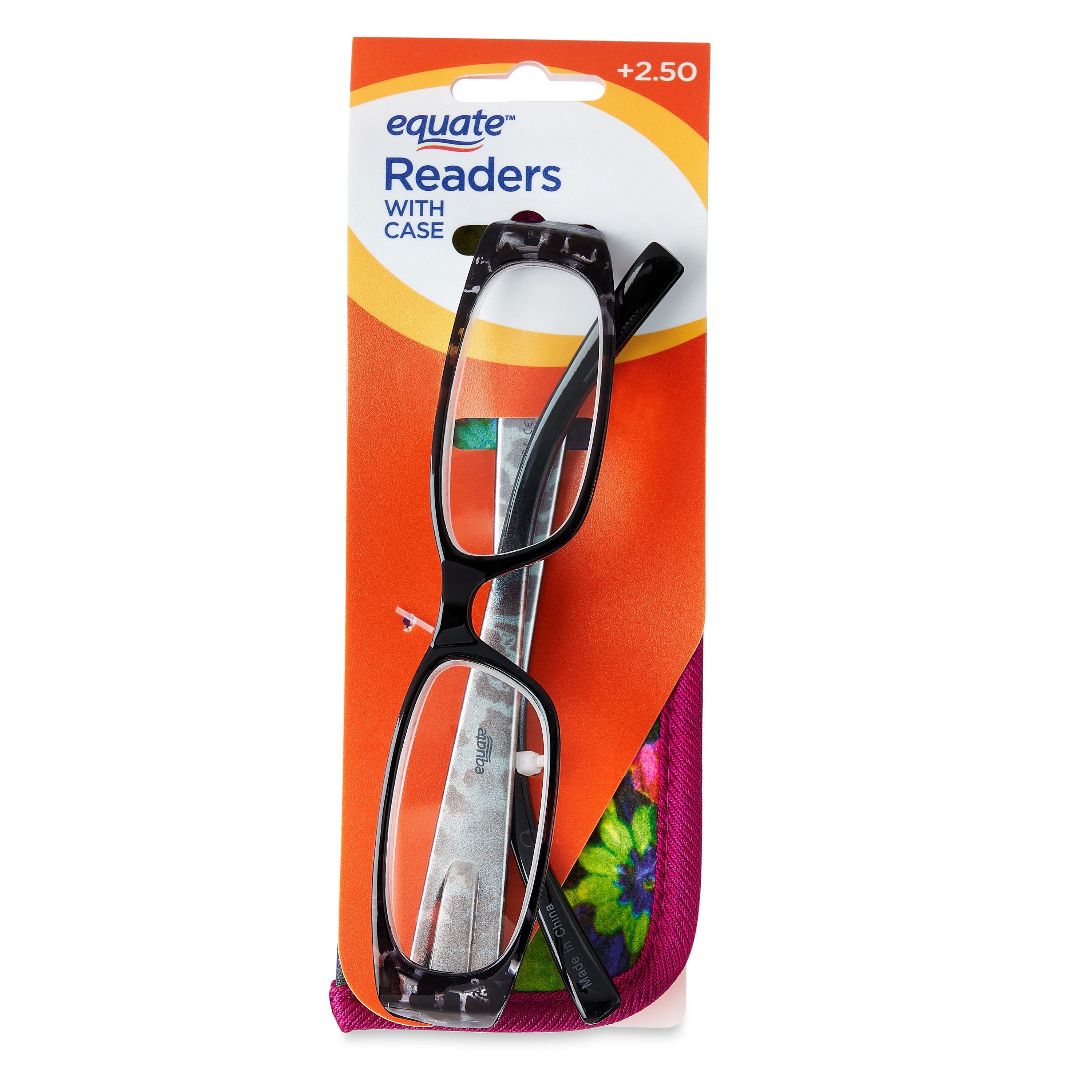 Equate Women's Poppy Rectangle Reading Glasses with Case, Snow Leopard, +2.50