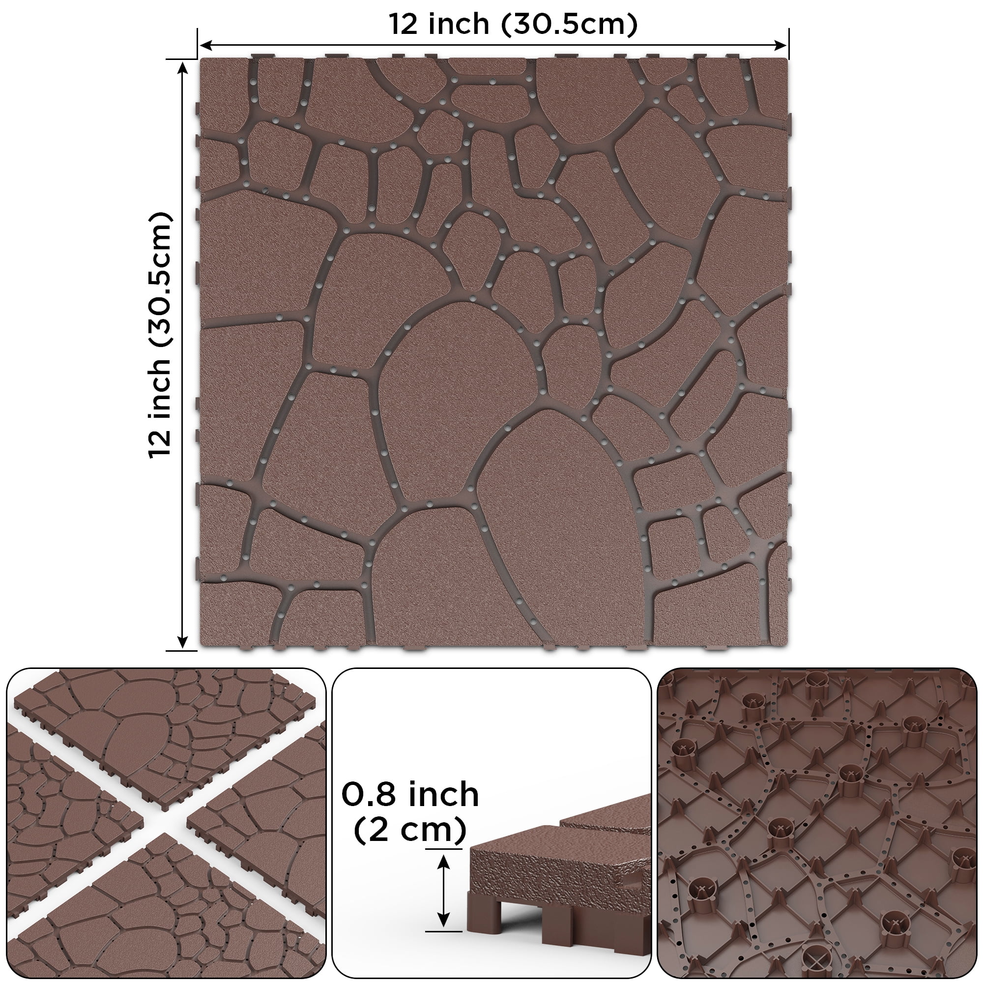 12" Patio Deck Tiles, DIY Module Interlocking Decking Tiles Floor Tile, Easy and Quick Installation Court Tiles for Porch Poolside Balcony Backyard 44pcs