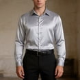 thumbnail image 4 of Mens Long Sleeve Button Down Shirts Casual Lightweight Basic Shirts Loose Comfortable Fashion Daily Wear Grey Size XL, 4 of 7