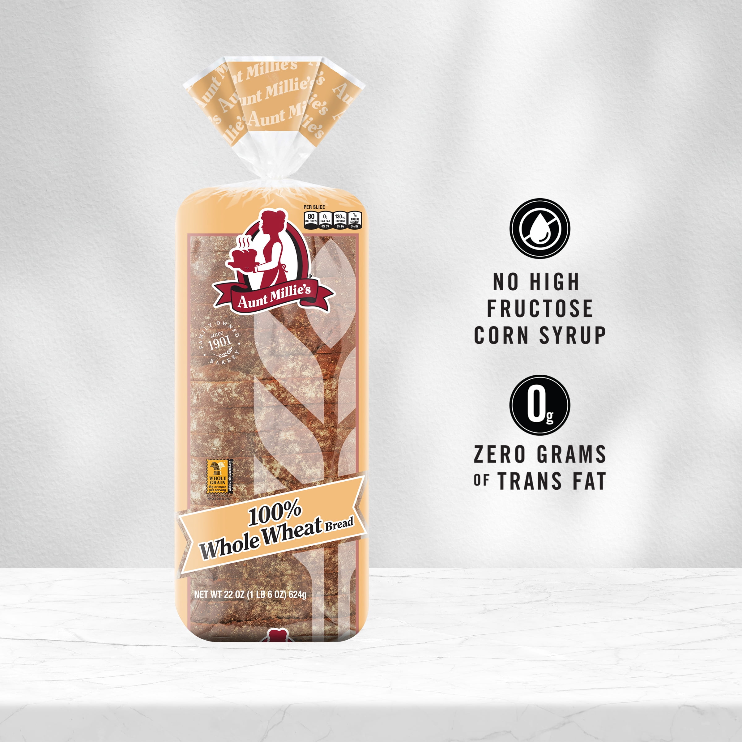 Aunt Millie's 100% Whole Wheat Bread Loaf, 22 oz