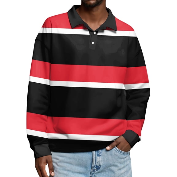Men's Simple Casual Mixed Color Striped Print Button-Down Long Sleeve Polo Shirt for Multicolor Style, Vibrant Color Blocking for Everyday Wear,White,L