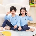 thumbnail image 4 of Conjunto de pijama de dos piezas de manga larga holgado de color sólido para niños grandes con aire acondicionado para el hogar de primavera, 4 of 6