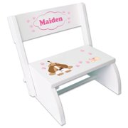 Personalized Pink Puppy White Flip Stool