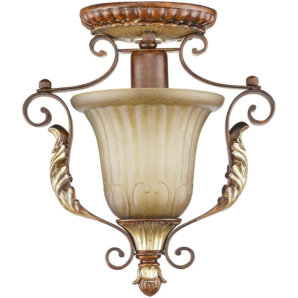 1 Light Verona Bronze Ceiling Light fixture with Rustic Art Glass Shade