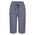 thumbnail image 4 of Jxximdong Cargo Shorts for Women, Elastic Waist Striped Casual Short Pants Loose Cotton and Linen Shorts, Blue Women's Casual Shorts, 4 of 9