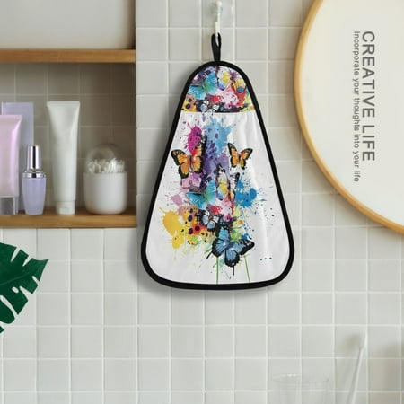 

Colorful Butterflies Hanging Towel Kitchen Hand Towel Bathroom Absorbent Towel Machine Washable Quick Dry Dishcloths