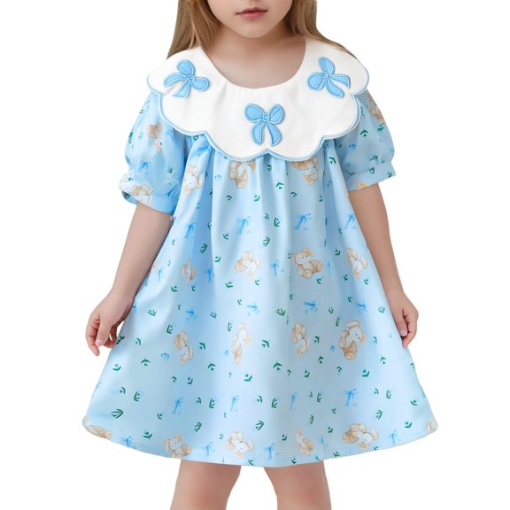MEZZALL Children Festival Fashion Print Slim Short Sleeved Dress Lovely Toddler Wear