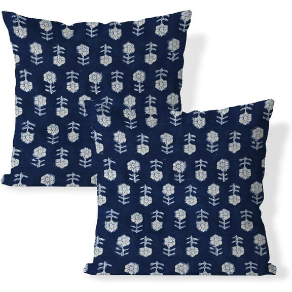 Floral Pillow Covers 18x18 Set of 2 Indigo with White Small Flower Buds Throw Pillow Cases Decorations Square Cushion Covers for Bed Chair Sofa Couch